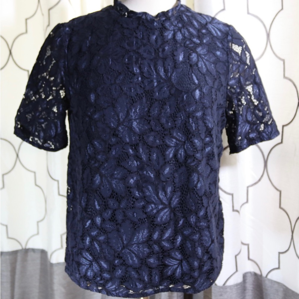 H&M dark blue lace top, size medium